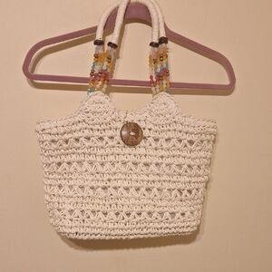 Kelly & Katie White Crochet Tote with Beaded Handles
